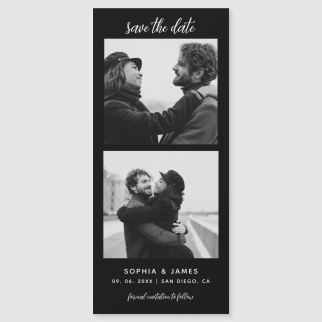 Modern Photo Strip Magnetic Wedding Save The Date (Front)