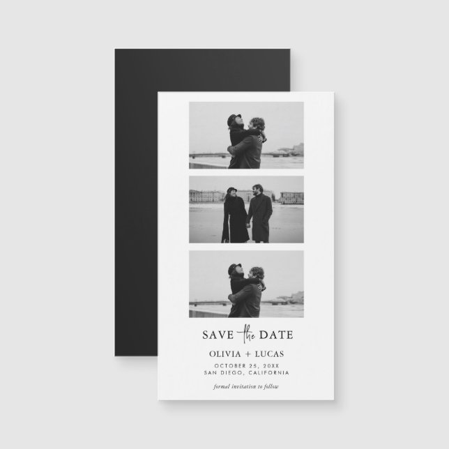 Modern Photo Strip Magnetic Wedding Save The Date (Front/Back)
