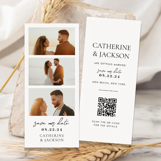 Modern Photo Strip Qr Code Wedding Save the Date | Zazzle