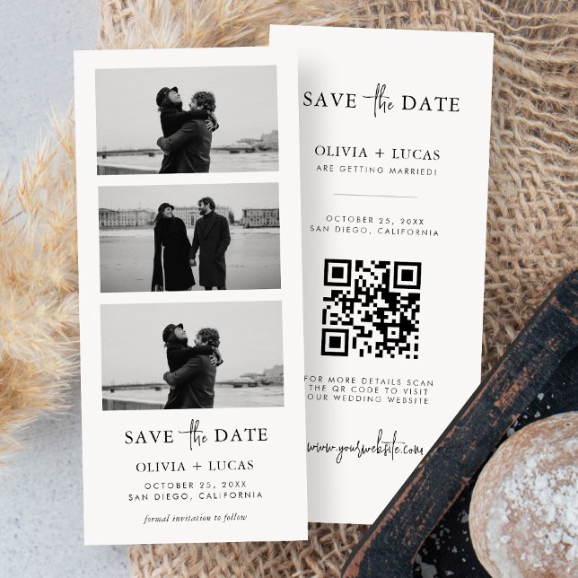 Modern Photo Strip Wedding QR Code Save The Date (Creator Uploaded)