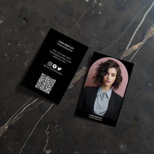 Modern photo stylist social media with QR code Business Card