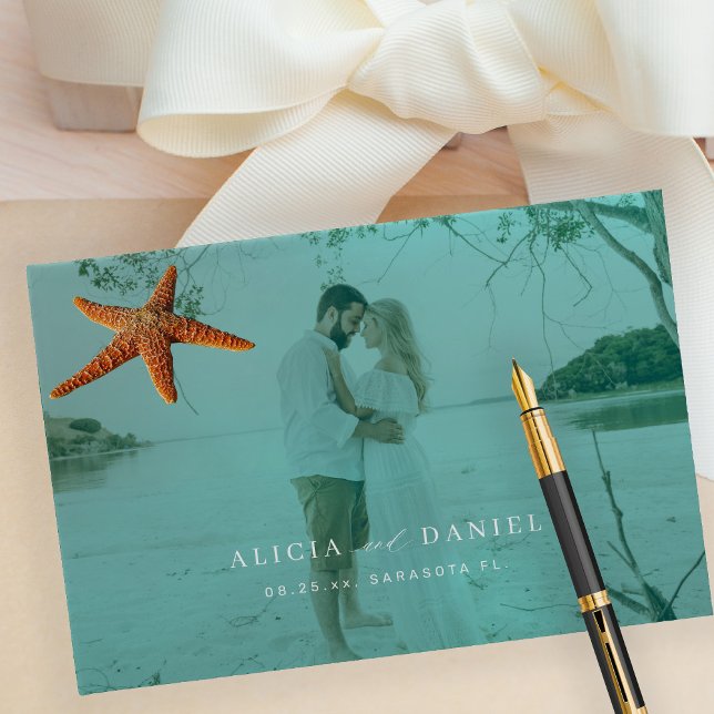 Modern photo summer ocean beach photo wedding guest book (Creator Uploaded)