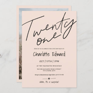 Modern photo surprise 21st birthday blush pink invitation