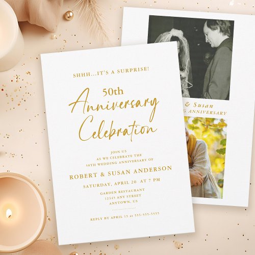 Modern Photo Surprise 50th Wedding Anniversary Invitation