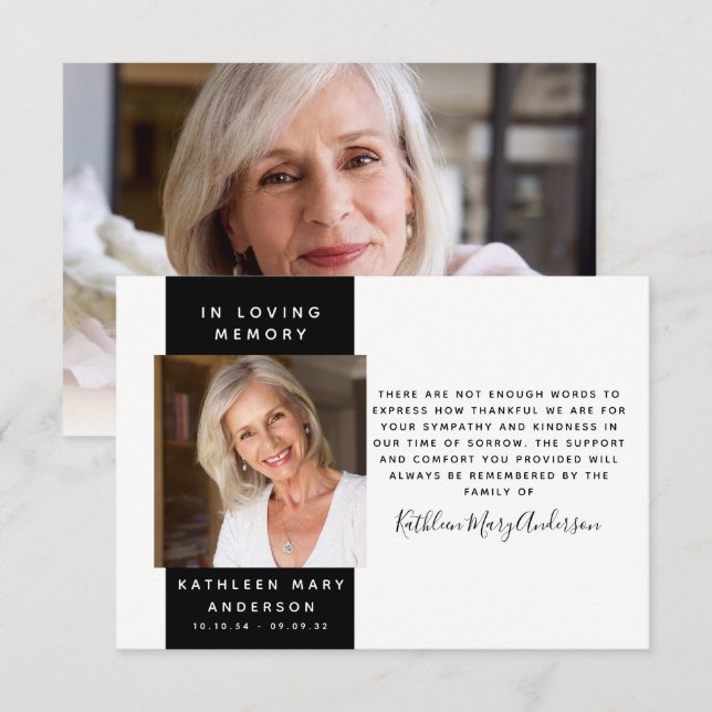 Modern Photo Sympathy Funeral Thank You Note Card (Front/Back)