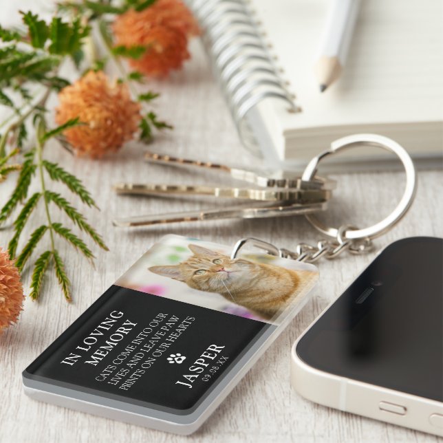 Modern Photo & Sympathy Quote Pet Loss Memorial Keychain (Front Right)