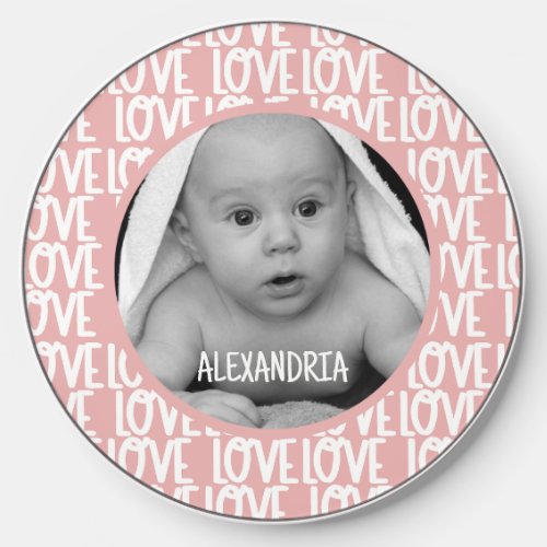 Modern Photo Template Blush Pink Love Typography Wireless Charger