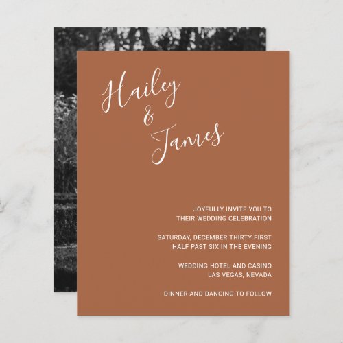 Modern Photo Terracotta Budget Wedding Invitation