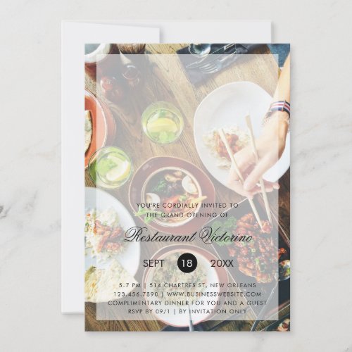 Modern Photo Text Overlay Restaurant Grand Opening Invitation