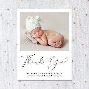 Modern Photo Thank You Birth Announcement Postcard