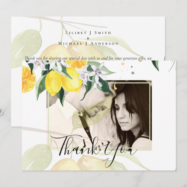 Modern Photo Thank You Wedding Card Lemons Theme (Front/Back)