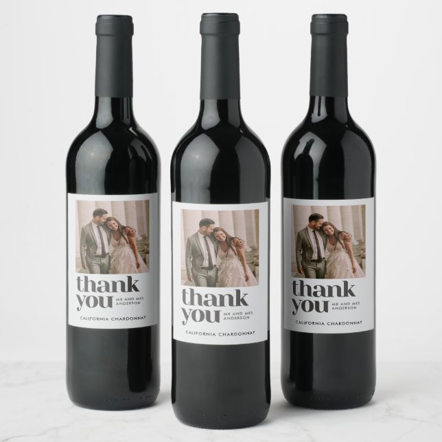 Modern Photo Thank You Wedding Favor  Wine Label (Bottles)