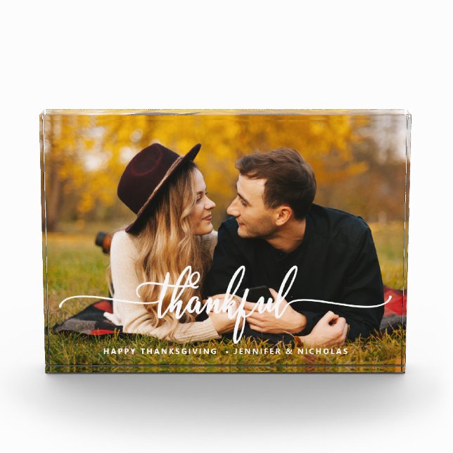 Modern Photo Thankful Script Photo Block (Front)