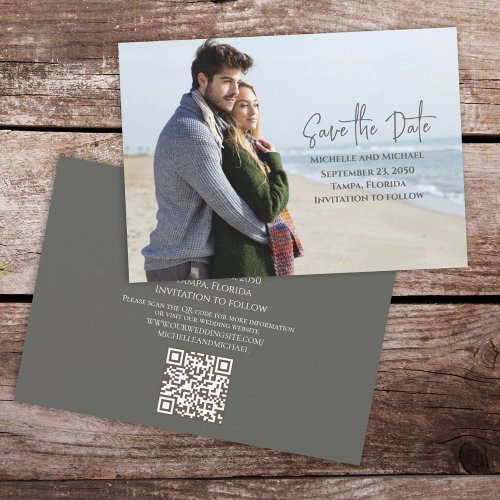Modern Photo Trendy Calligraphy Simple QR Code Save The Date