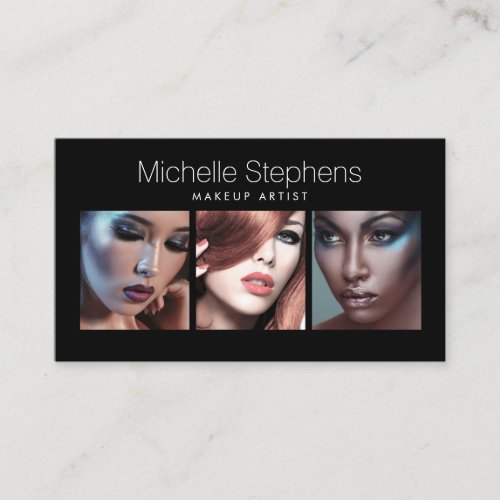 Modern Photo Trio for Makeup Artists Black II Business Card