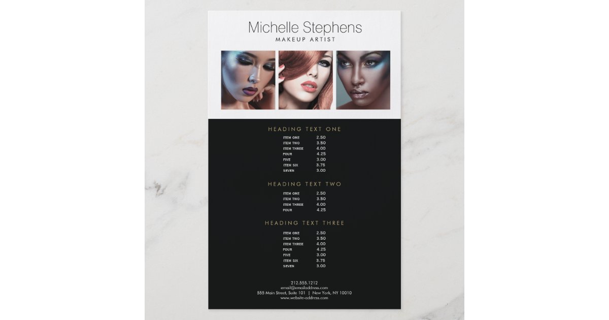 Modern Photo Trio for Makeup Artists Price List Flyer