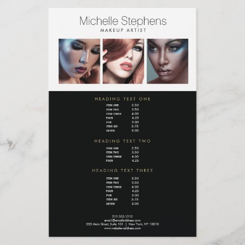 Modern Photo Trio for Makeup Artists Price List Flyer