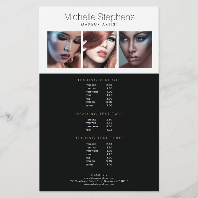 Modern Photo Trio for Makeup Artists Price List Flyer (Front)