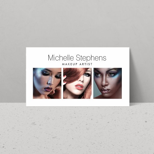 Customizable Modern Photo Trio for Makeup Artists, Stylists Business Card