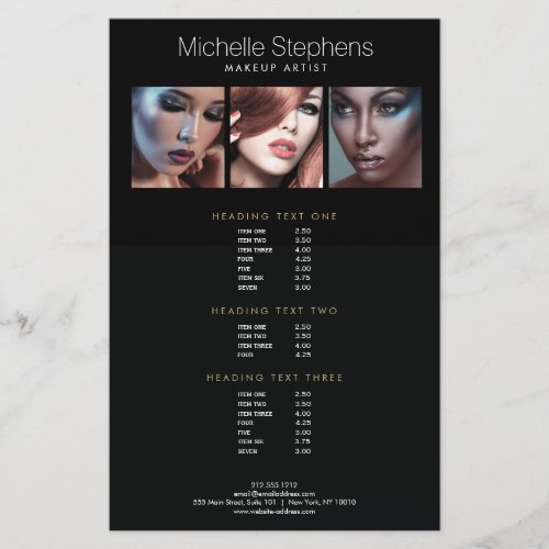 Modern Photo Trio Makeup Artists Black Price List Flyer