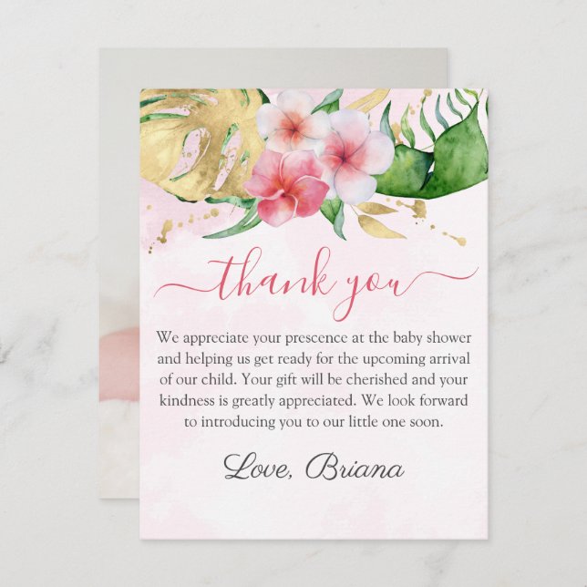 Modern Photo Tropical Floral Girl Baby Shower Card (Front/Back)