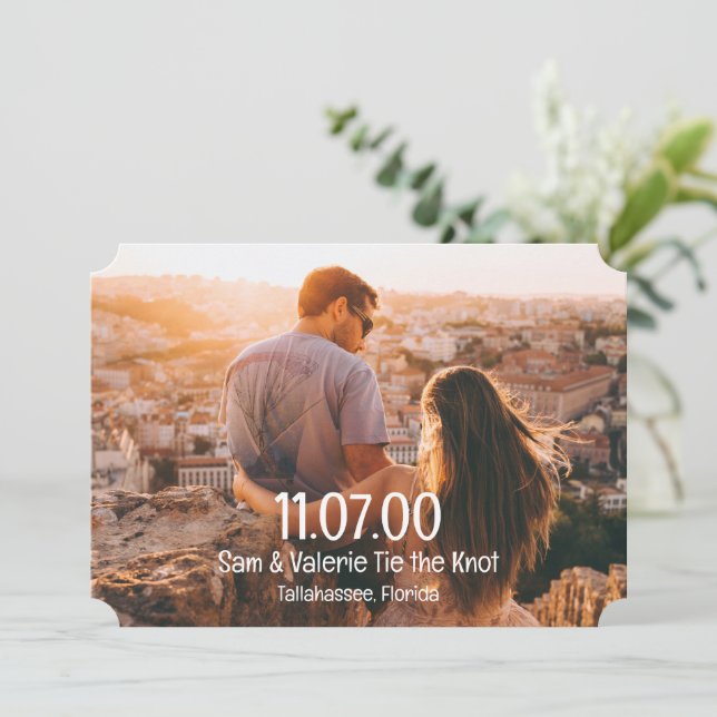 Modern Photo Tying the Knot Save the Date Card (Standing Front)