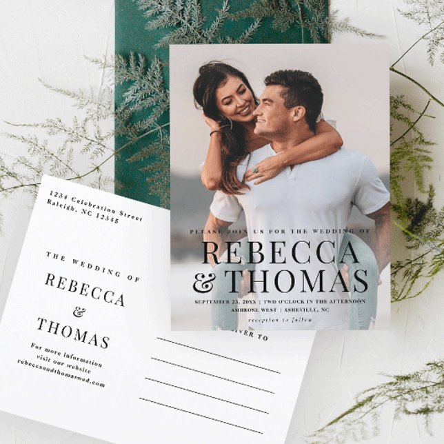 Modern Photo Type Overlay Wedding Invitation Postcard (Creator Uploaded)