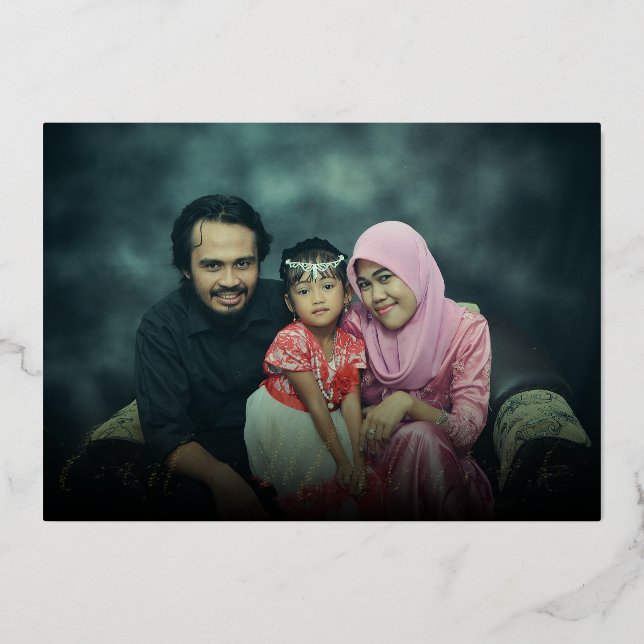 Modern Photo Typography Eid Mubarak Foil Holiday Card (Front)