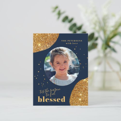 Modern photo typography family Christmas Holiday Postcard