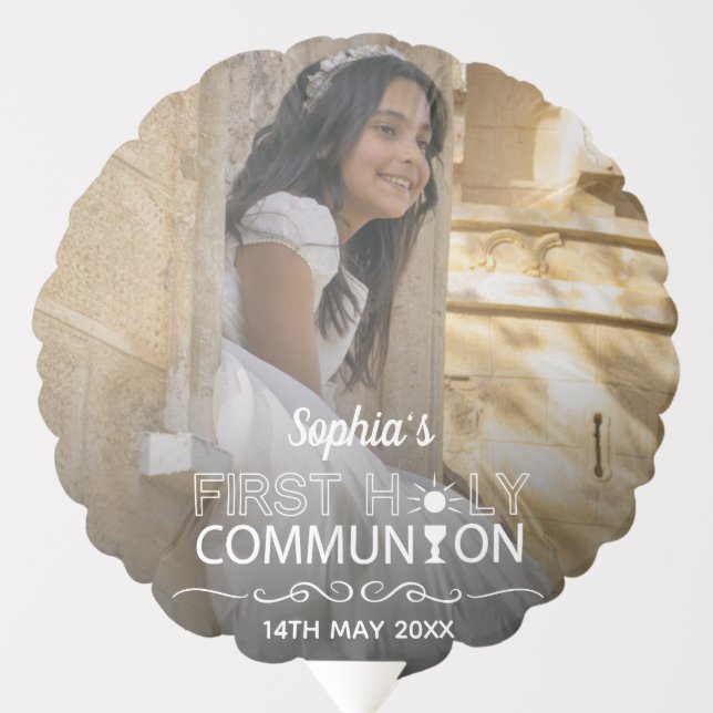 Modern Photo Typography First Holy Communion Balloon (Front)