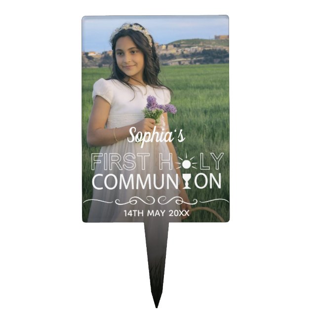 Modern Photo Typography First Holy Communion Cake Topper (Front)