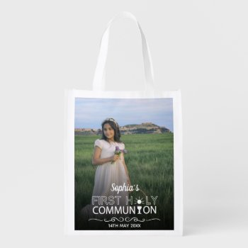 Modern Photo Typography First Holy Communion Grocery Bag by SorayaShanCollection at Zazzle