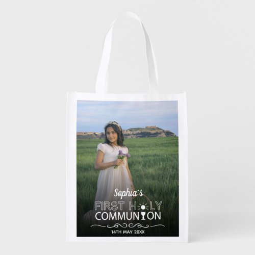 Modern Photo Typography First Holy Communion Grocery Bag