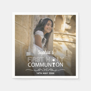 Modern Photo Typography First Holy Communion Napkins