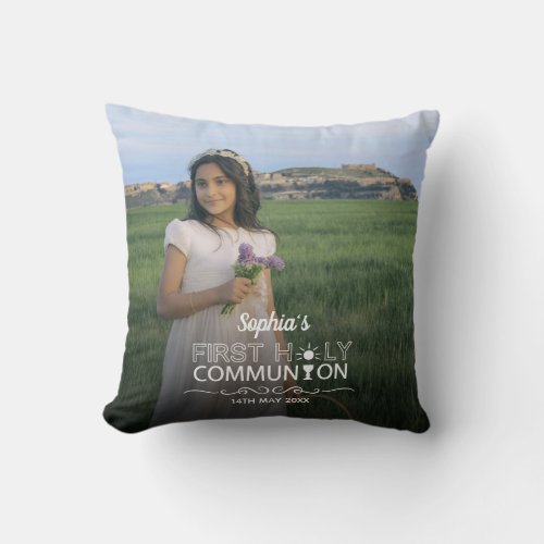 Modern Photo Typography First Holy Communion Throw Pillow