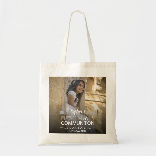 Modern Photo Typography First Holy Communion Tote Bag