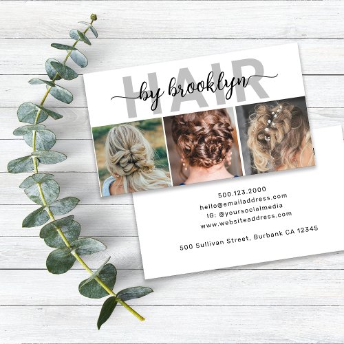 Modern Photo Typography Hair Stylist Business Card