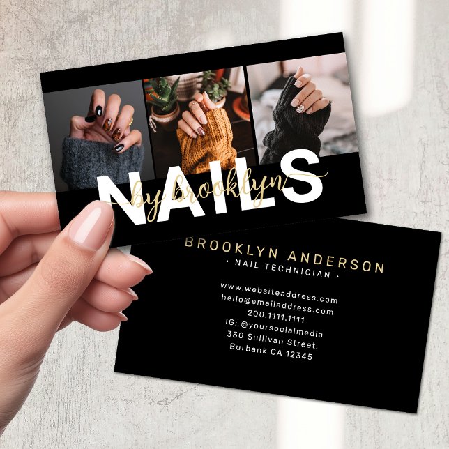 Modern Photo Typography Nail Artist  Business Card (Creator Uploaded)