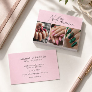 Modern Photo Typography Nail Artist Pink  Business Card