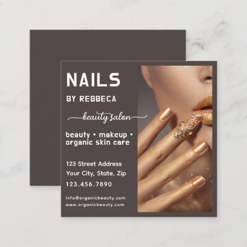 Modern Photo Typography Nail Artist QR Code Square Business Card