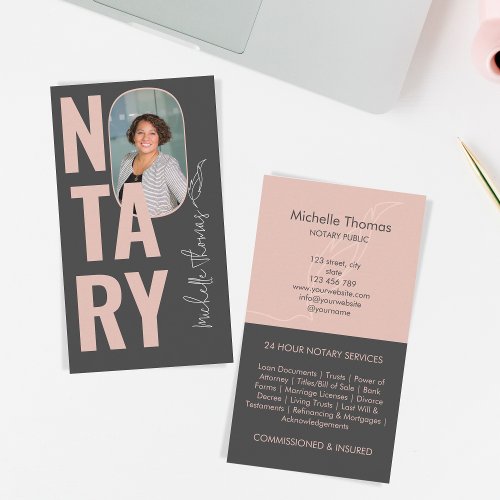 Modern Photo Typography Notary Loan Signing Agent Business Card