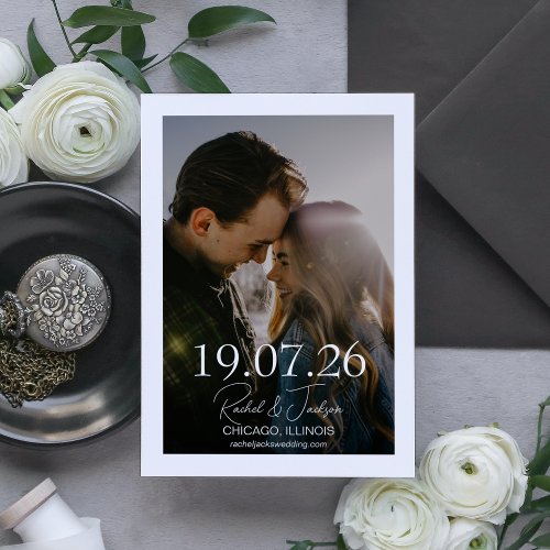 Modern Photo Typography Overlay Wedding  Save The Date