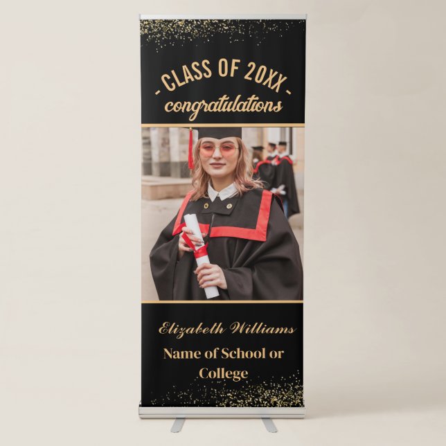 Modern  Photo | Vertical Graduation Party Retractable Banner (Front)