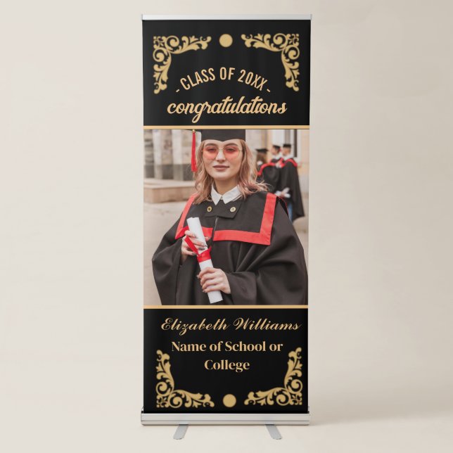 Modern  Photo Vertical Graduation Party Retractable Banner (Front)