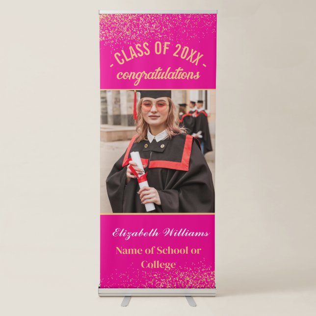 Modern  Photo | Vertical Graduation Party  Retractable Banner (Front)