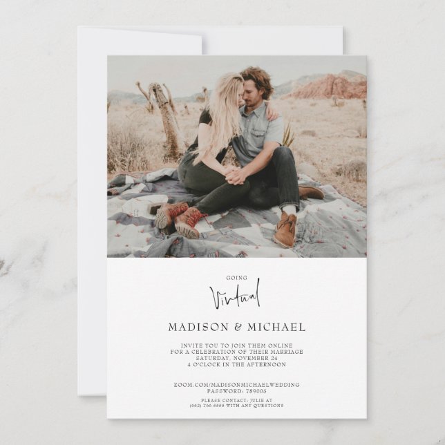Modern Photo Virtual Wedding Invitation Card (Front)