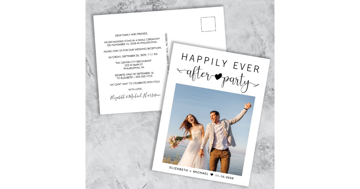 Modern Photo Wedding After Party Reception Postcard | Zazzle
