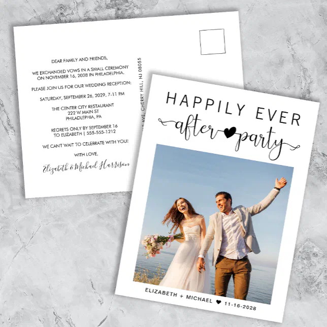 Modern Photo Wedding After Party Reception Postcard | Zazzle