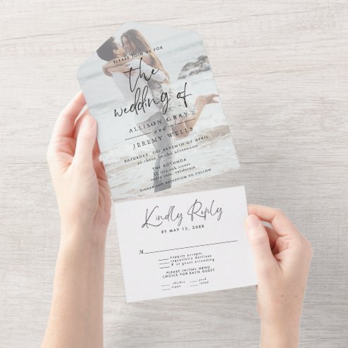 Wedding Invitations - Pink Dramatic personalized gifts for you Modern photo all in one wedding invitation