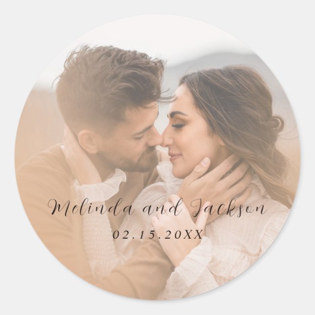 Modern Photo Wedding Classic Round Sticker (Front)